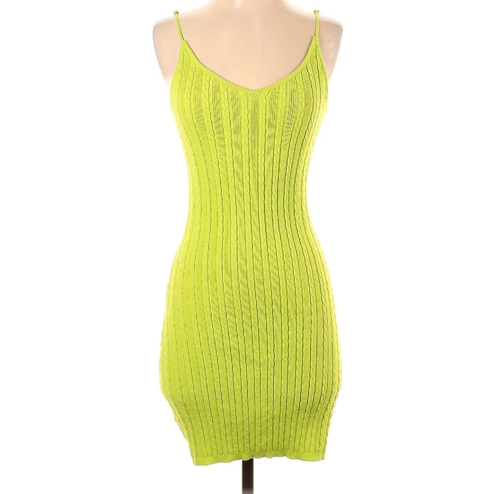 LPA Ribbed Knit Sweater Dress - Lime Green XS
